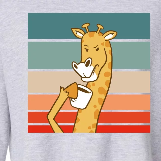 Giraffe Drinking Coffee Retro Sunset Cropped Pullover Crew