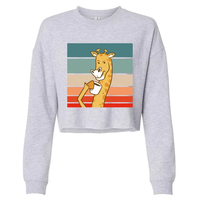 Giraffe Drinking Coffee Retro Sunset Cropped Pullover Crew