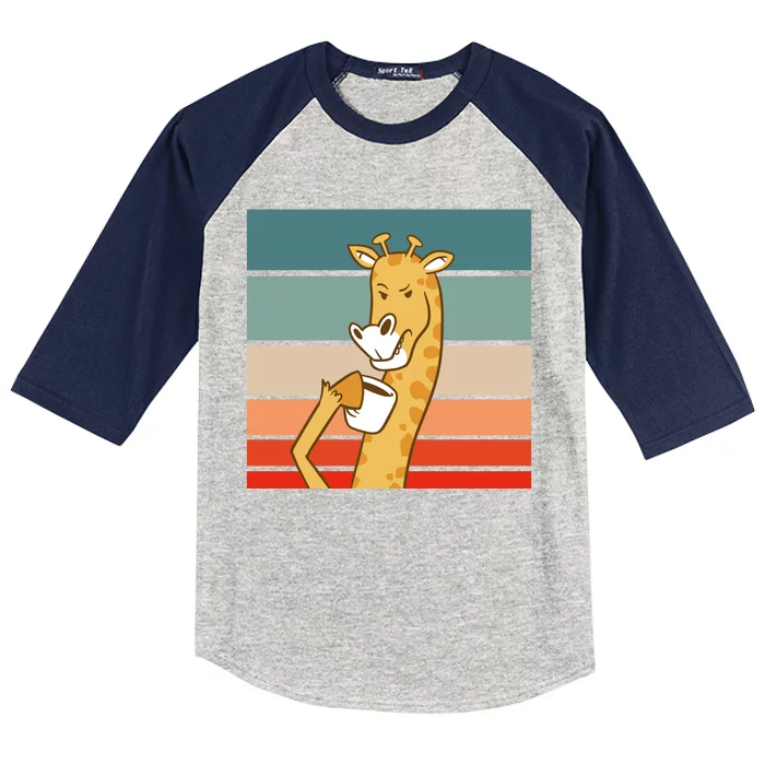 Giraffe Drinking Coffee Retro Sunset Kids Colorblock Raglan Jersey