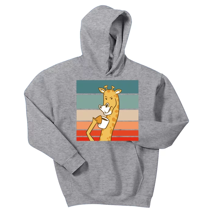 Giraffe Drinking Coffee Retro Sunset Kids Hoodie