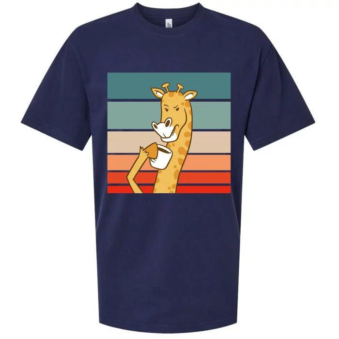 Giraffe Drinking Coffee Retro Sunset Sueded Cloud Jersey T-Shirt