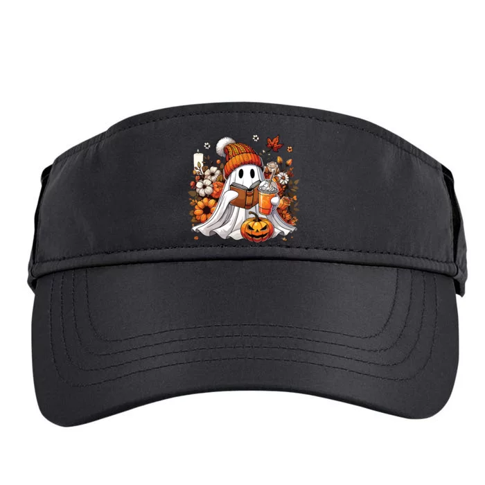 Ghost Drinking Coffee Book Reading Halloween Pumpkin Flower Adult Drive Performance Visor