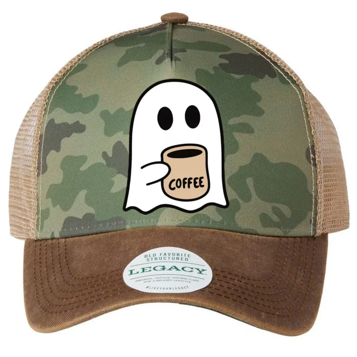 Ghost Drinking Coffee Funny Halloween Costume Coffee Lover Legacy Tie Dye Trucker Hat