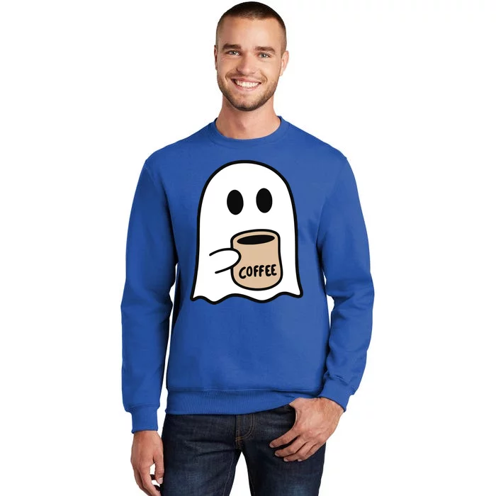 Ghost Drinking Coffee Funny Halloween Costume Coffee Lover Tall Sweatshirt