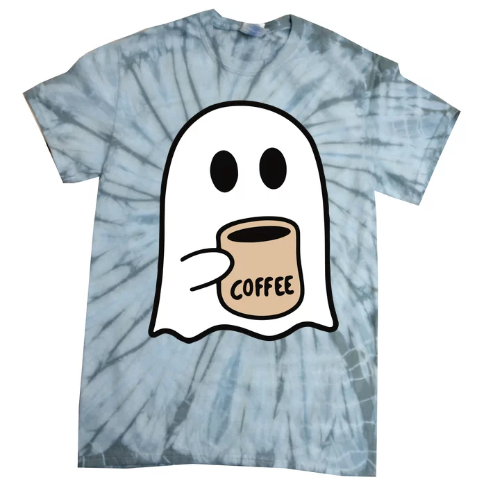 Ghost Drinking Coffee Funny Halloween Costume Coffee Lover Tie-Dye T-Shirt