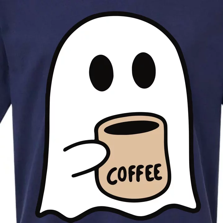 Ghost Drinking Coffee Funny Halloween Costume Coffee Lover Sueded Cloud Jersey T-Shirt