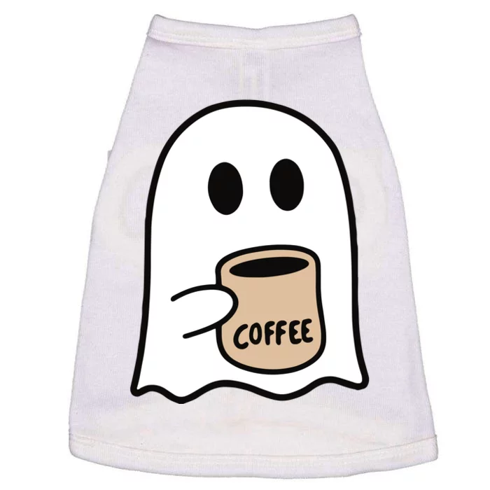 Ghost Drinking Coffee Funny Halloween Costume Coffee Lover Doggie Tank