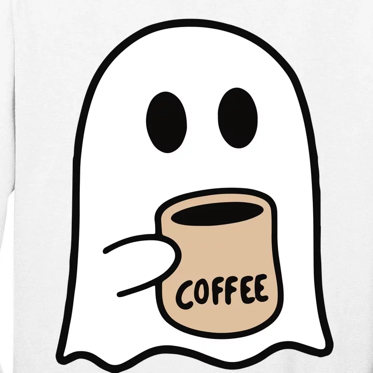 Ghost Drinking Coffee Funny Halloween Costume Coffee Lover Tall Long Sleeve T-Shirt