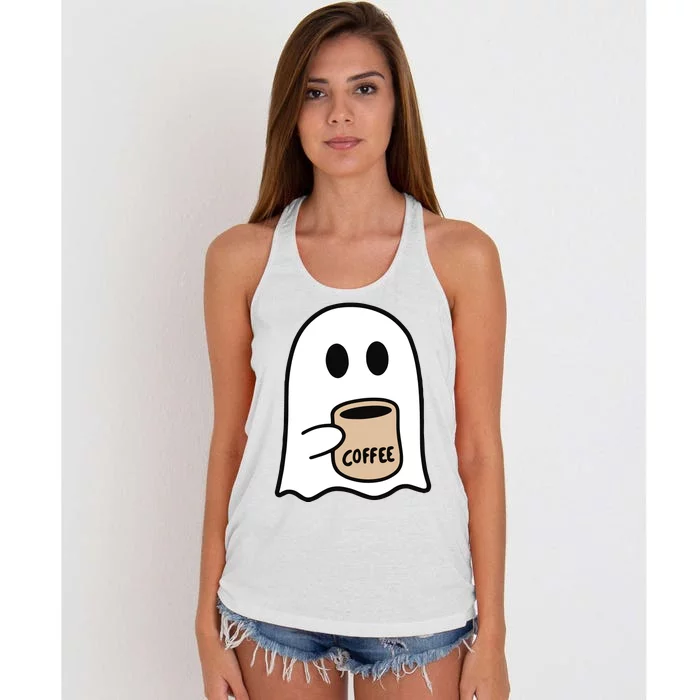 Ghost Drinking Coffee Funny Halloween Costume Coffee Lover Women's Knotted Racerback Tank