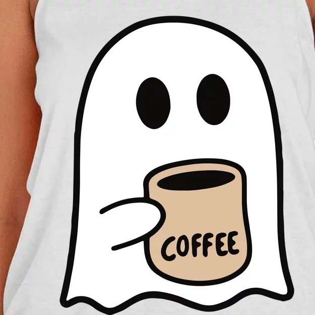 Ghost Drinking Coffee Funny Halloween Costume Coffee Lover Women's Knotted Racerback Tank