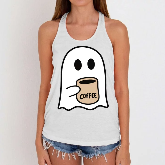 Ghost Drinking Coffee Funny Halloween Costume Coffee Lover Women's Knotted Racerback Tank