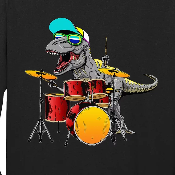 Great Dinosaurs Drums Music Playing T Rex Design Tall Long Sleeve T-Shirt