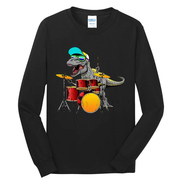 Great Dinosaurs Drums Music Playing T Rex Design Tall Long Sleeve T-Shirt