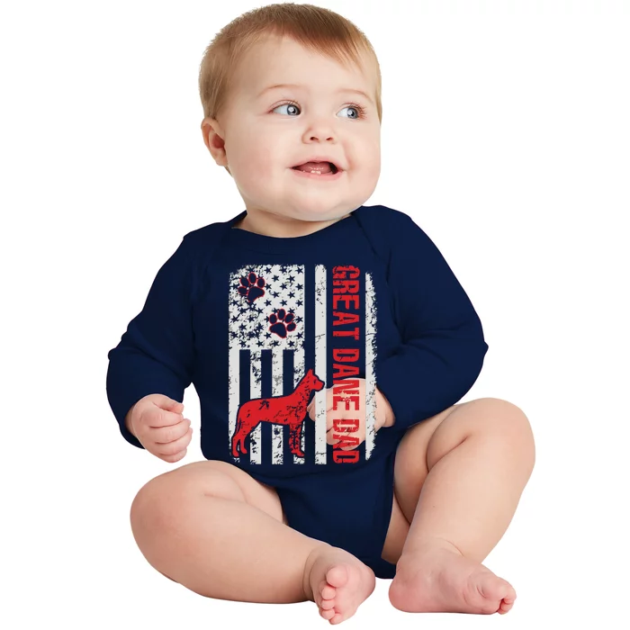 Great Dane Dad American Flag Gift Baby Long Sleeve Bodysuit