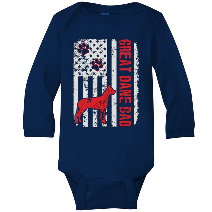 Great Dane Dad American Flag Gift Baby Long Sleeve Bodysuit