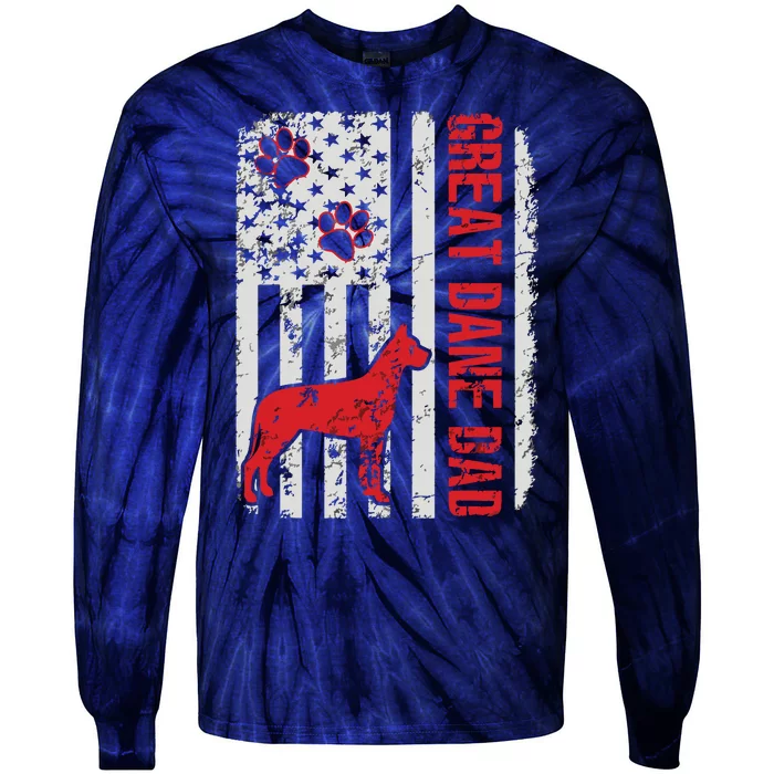 Great Dane Dad American Flag Gift Tie-Dye Long Sleeve Shirt