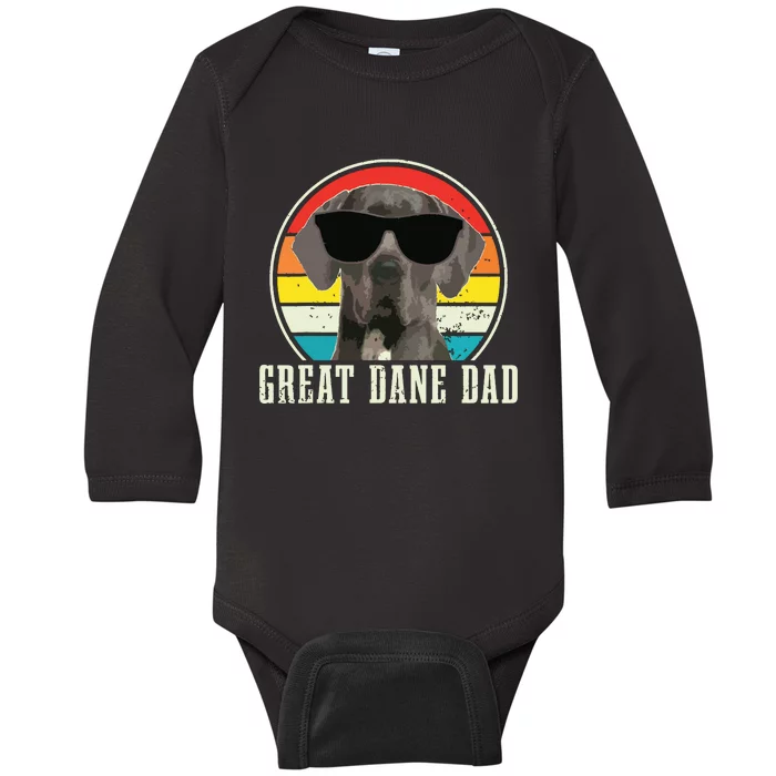 Great Dane Dad Funny Dog Sunglasses Vintage Great Dane Baby Long Sleeve Bodysuit