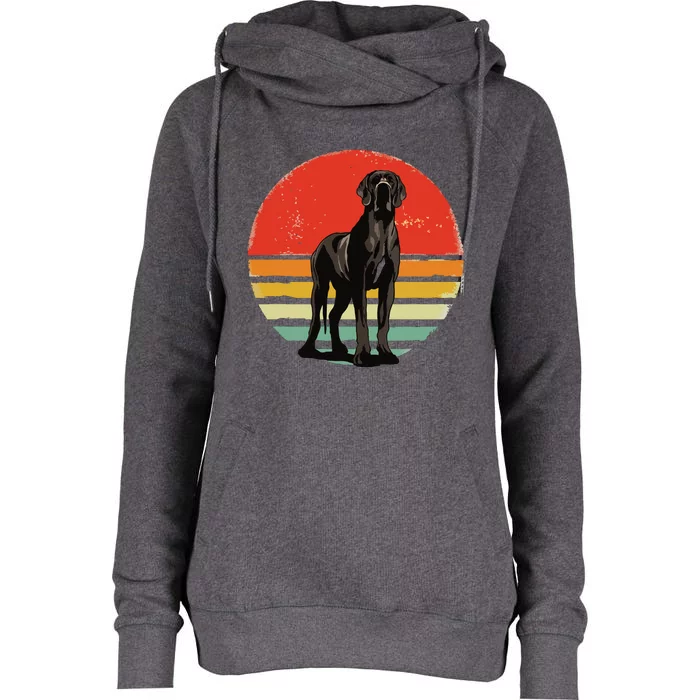 Great Dane Dog Lover Retro Vintage 70s Dog Pet Womens Funnel Neck Pullover Hood