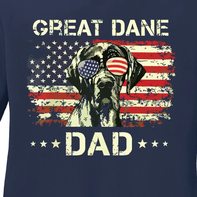 Great Dane Dad Dog Lovers American Flag 4th Of July Ladies Long Sleeve Shirt