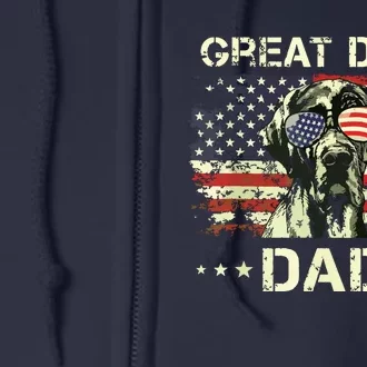 Great Dane Dad Dog Lovers American Flag 4th Of July Full Zip Hoodie