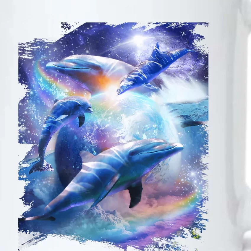 Galaxy Dolphin Dolphins In Space Black Color Changing Mug