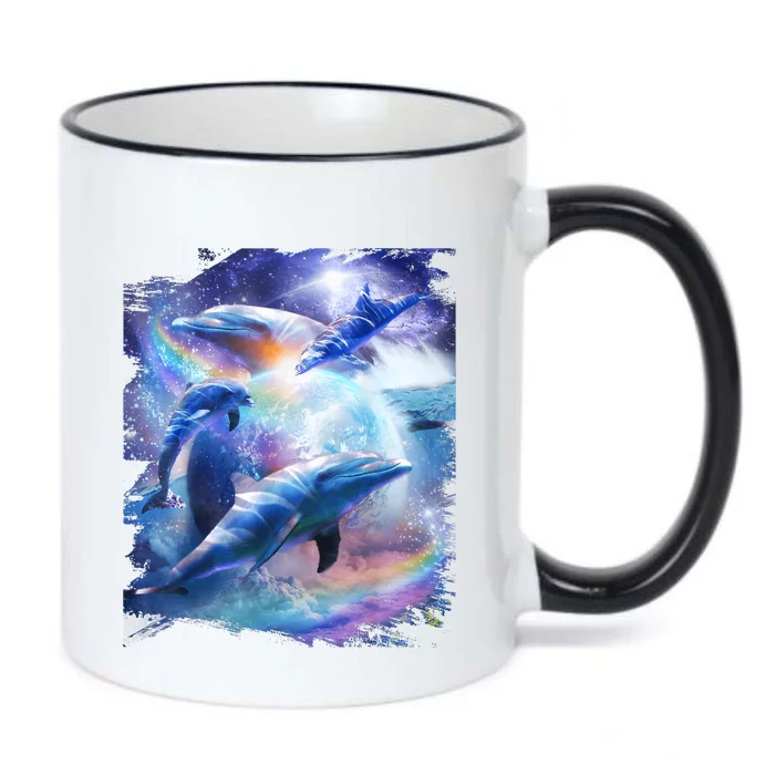 Galaxy Dolphin Dolphins In Space Black Color Changing Mug