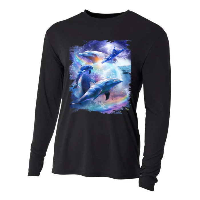 Galaxy Dolphin Dolphins In Space Cooling Performance Long Sleeve Crew