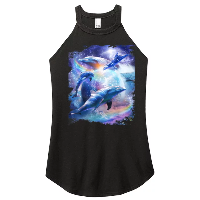 Galaxy Dolphin Dolphins In Space Women’s Perfect Tri Rocker Tank