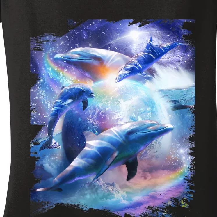 Galaxy Dolphin Dolphins In Space Women's V-Neck T-Shirt