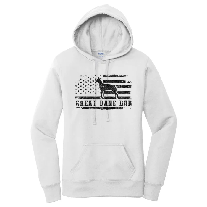 Great Dane Dad Distressed American Flag Patriotic Dog Women's Pullover Hoodie