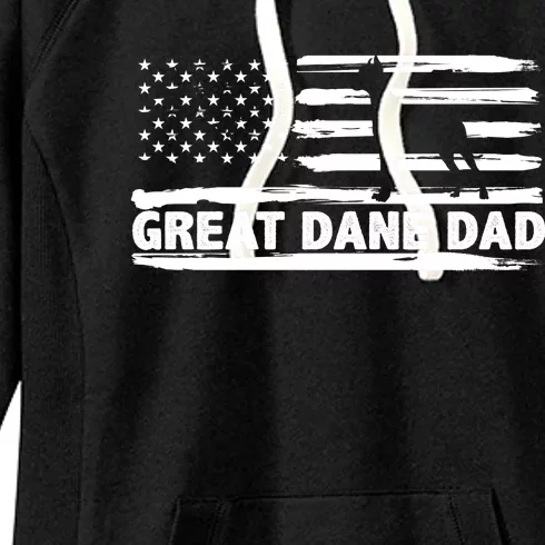 Great Dane Dad Distressed American Flag Patriotic Dog Women's Fleece Hoodie