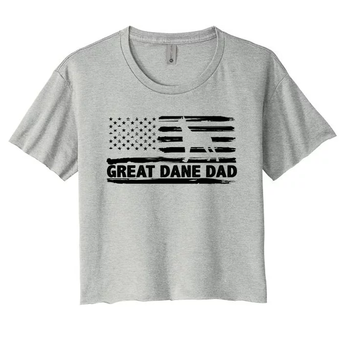 Great Dane Dad Distressed American Flag Patriotic Dog Women's Crop Top Tee