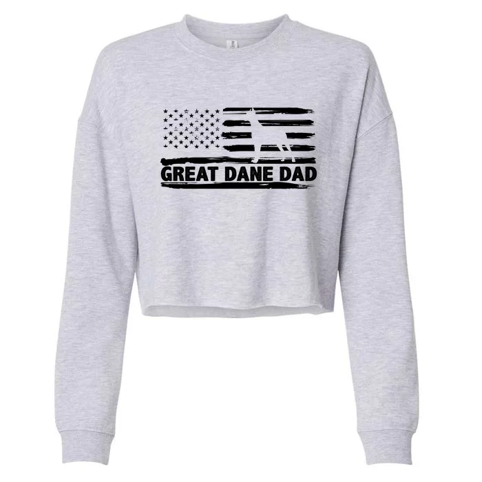 Great Dane Dad Distressed American Flag Patriotic Dog Cropped Pullover Crew