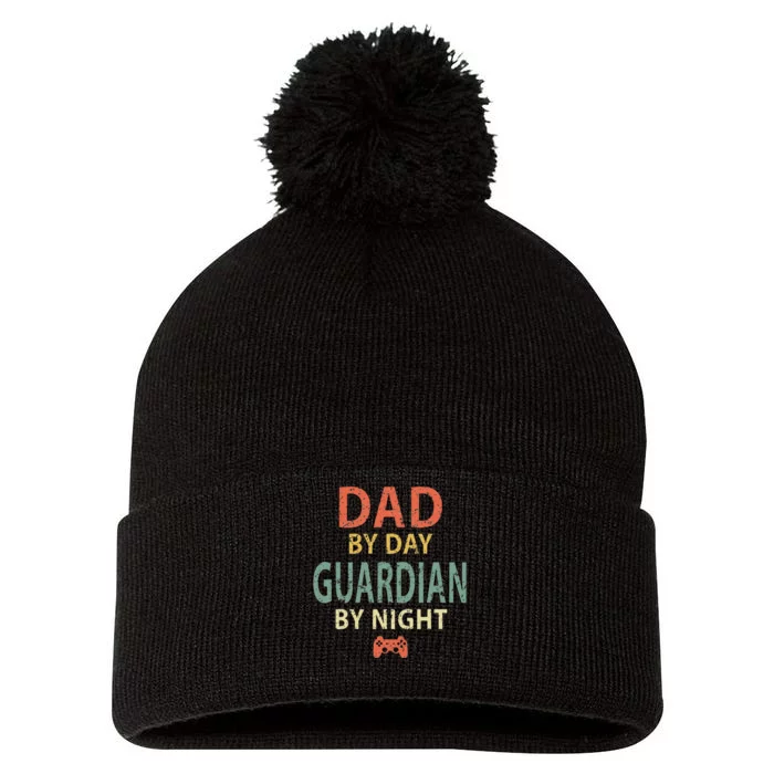 Gamer Dad Dad By Day Guardian By Night Gaming Pom Pom 12in Knit Beanie