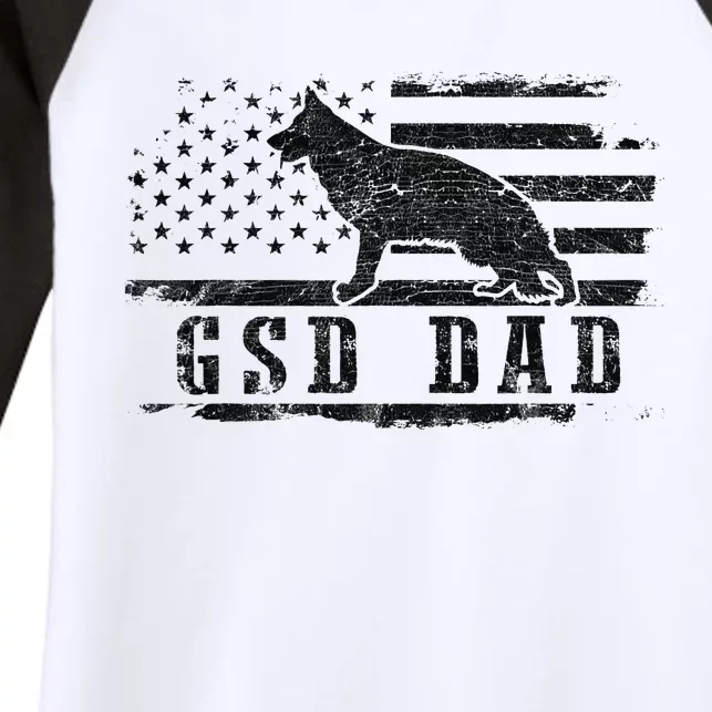 GSD Dad Distressed American Flag German Shepherd Dog Women's Tri-Blend 3/4-Sleeve Raglan Shirt