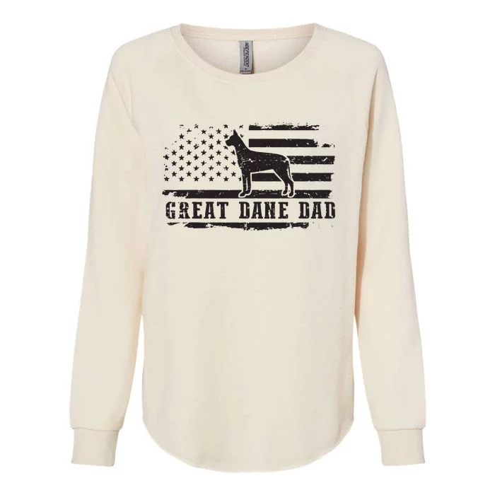 Great Dane Dad Distressed American Flag Patriotic Dog Womens California Wash Sweatshirt