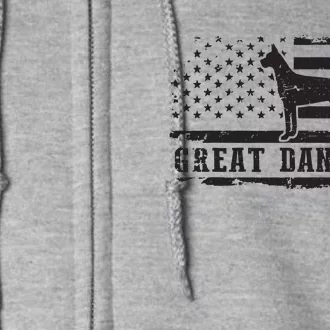 Great Dane Dad Distressed American Flag Patriotic Dog Full Zip Hoodie