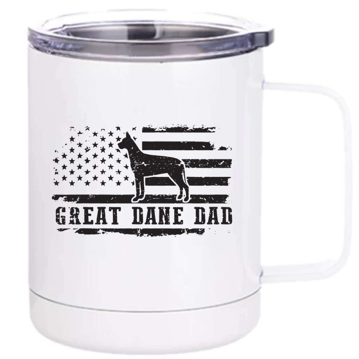 Great Dane Dad Distressed American Flag Patriotic Dog Front & Back 12oz Stainless Steel Tumbler Cup