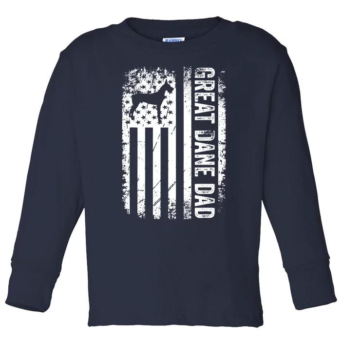 Great Dane Dad American US Flag Dog Toddler Long Sleeve Shirt