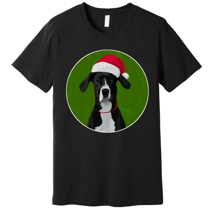 Great Dane Dog In Santa Hat For Christmas Premium T-Shirt