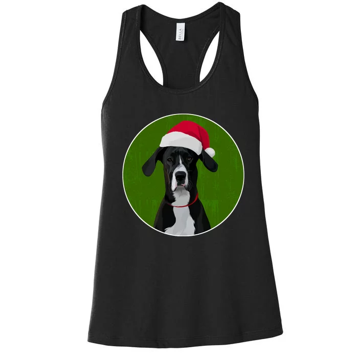 Great Dane Dog In Santa Hat For Christmas Women's Racerback Tank