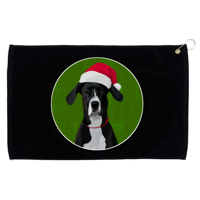 Great Dane Dog In Santa Hat For Christmas Grommeted Golf Towel