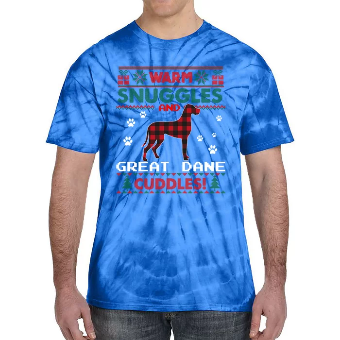 Great Dane Dog Red Buffalo Plaid Gift Ugly Christmas Sweater Gift Tie-Dye T-Shirt