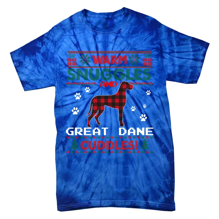 Great Dane Dog Red Buffalo Plaid Gift Ugly Christmas Sweater Gift Tie-Dye T-Shirt