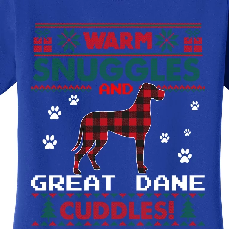 Great Dane Dog Red Buffalo Plaid Gift Ugly Christmas Sweater Gift Women's T-Shirt