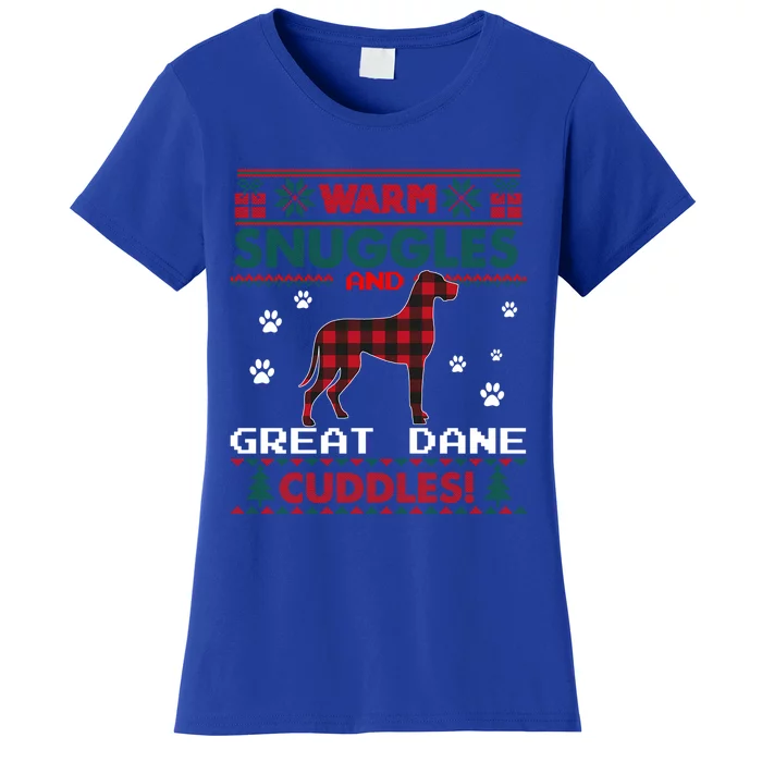 Great Dane Dog Red Buffalo Plaid Gift Ugly Christmas Sweater Gift Women's T-Shirt