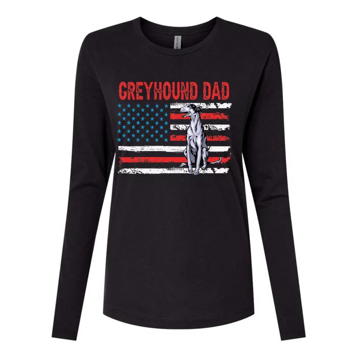 Greyhound Dog Dad American Flag Fathers Day Womens Cotton Relaxed Long Sleeve T-Shirt