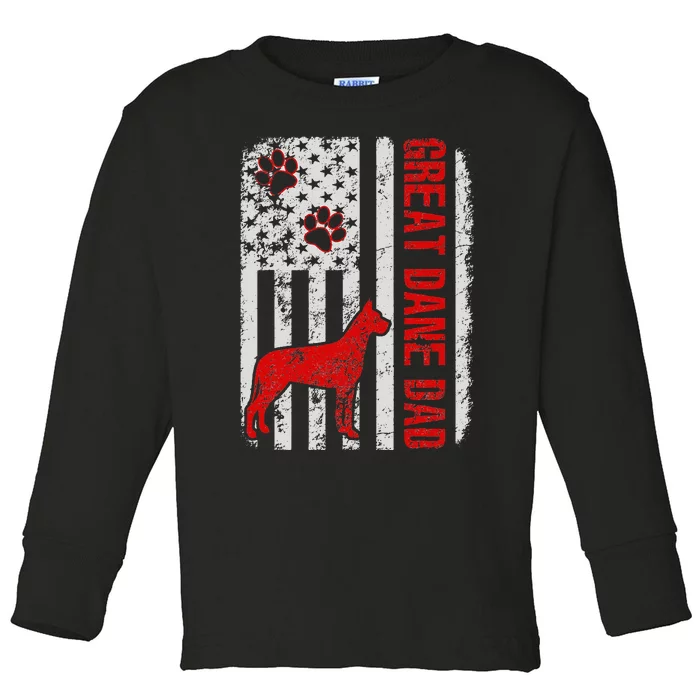 Great Dane Dad American Flag Gift Toddler Long Sleeve Shirt