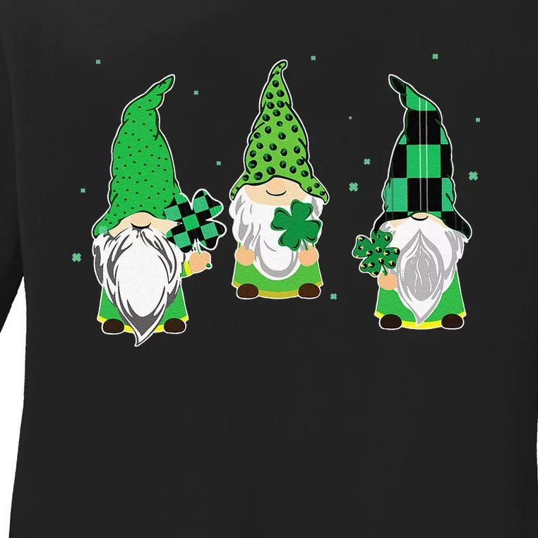 Gnome Dwarf Elf Clover Shamrock Irish Saint Patricks Day Ladies Long Sleeve Shirt