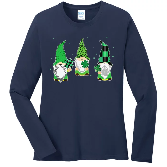 Gnome Dwarf Elf Clover Shamrock Irish Saint Patricks Day Ladies Long Sleeve Shirt